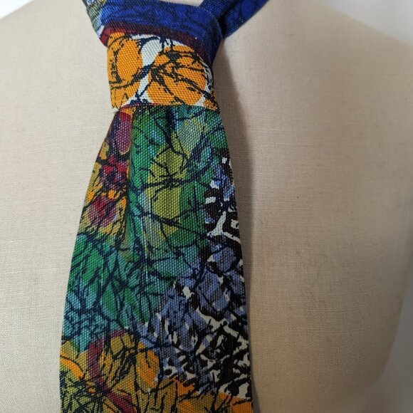 Vintage Tie Batik Abstract Design Pattern Boho Cotton Wide Unisex Art Handmade - Picture 6 of 8